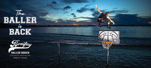 Image of Shane Bonifay airing over an basketball hoop while wakeboarding.