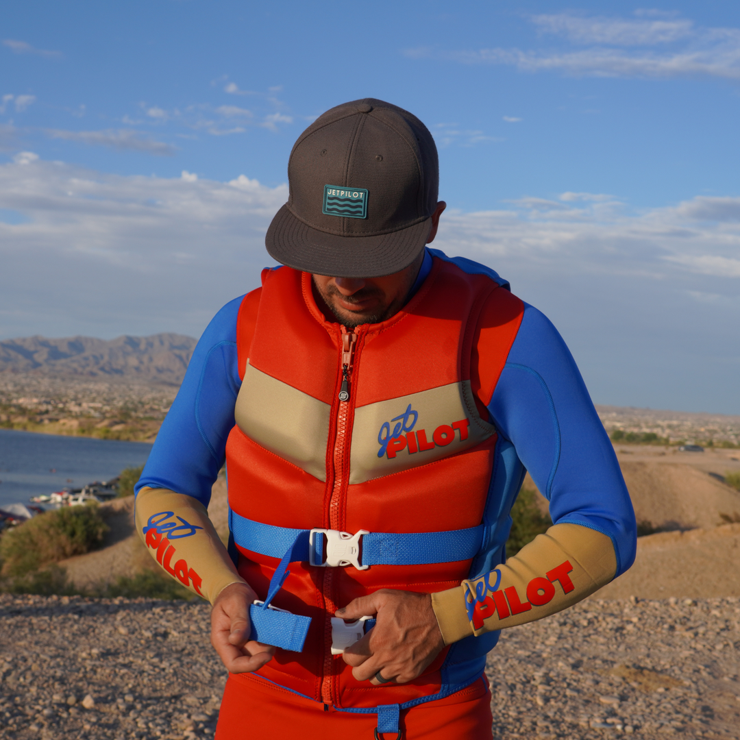 Jetpilot Vintage Class Red and Blue Front zip CGA vest.