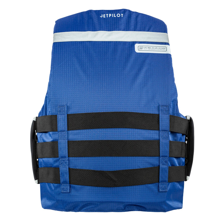 Back view of the Jetpilot L.R.E. Navigator Nylon life vest. #color_navy-grey