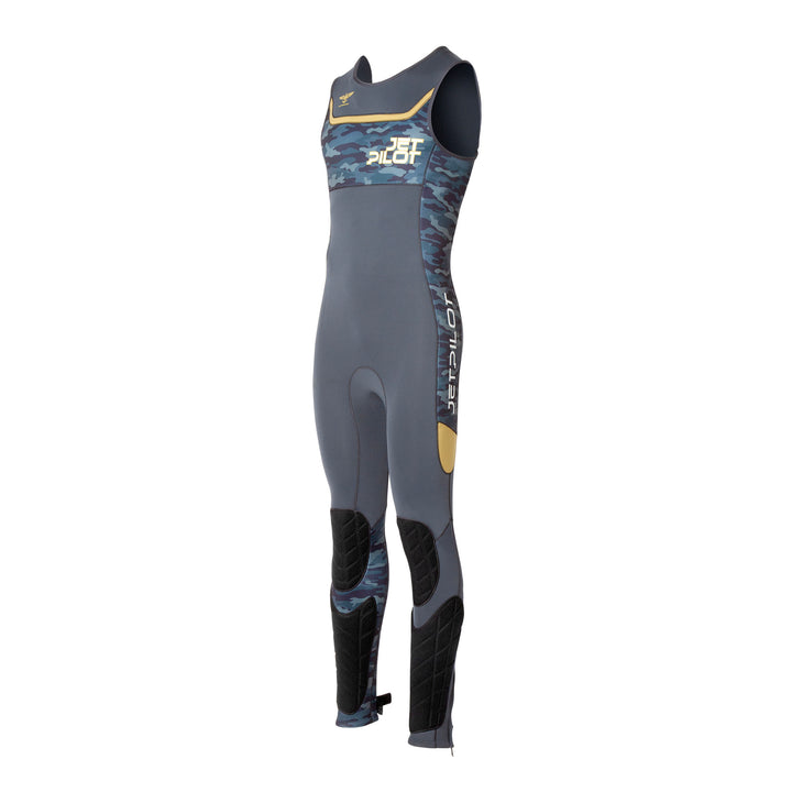 Angle view of the Jetpilot F-86 Sabre John wetsuit Gray Camo colorway.