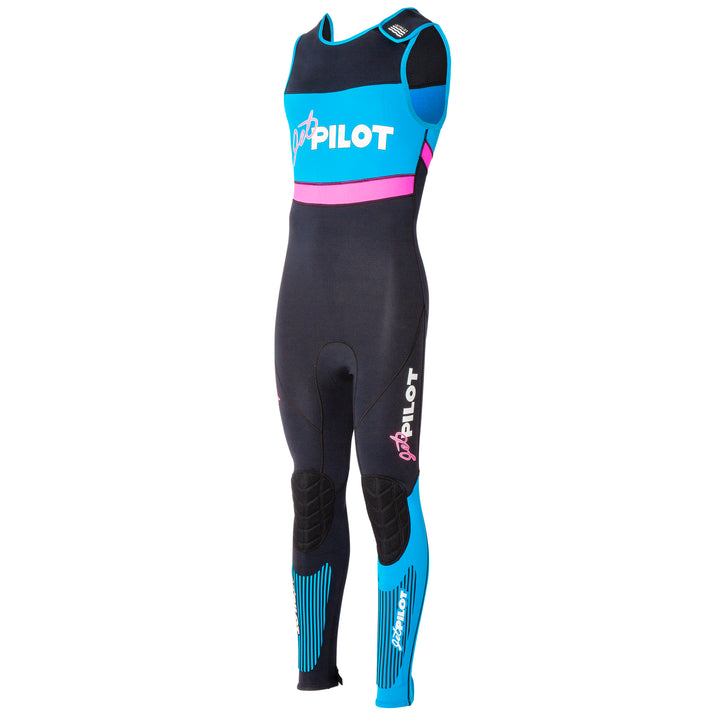 Agle view of the Jetpilot Vintage John Wetsuit Black Pink White colorway.