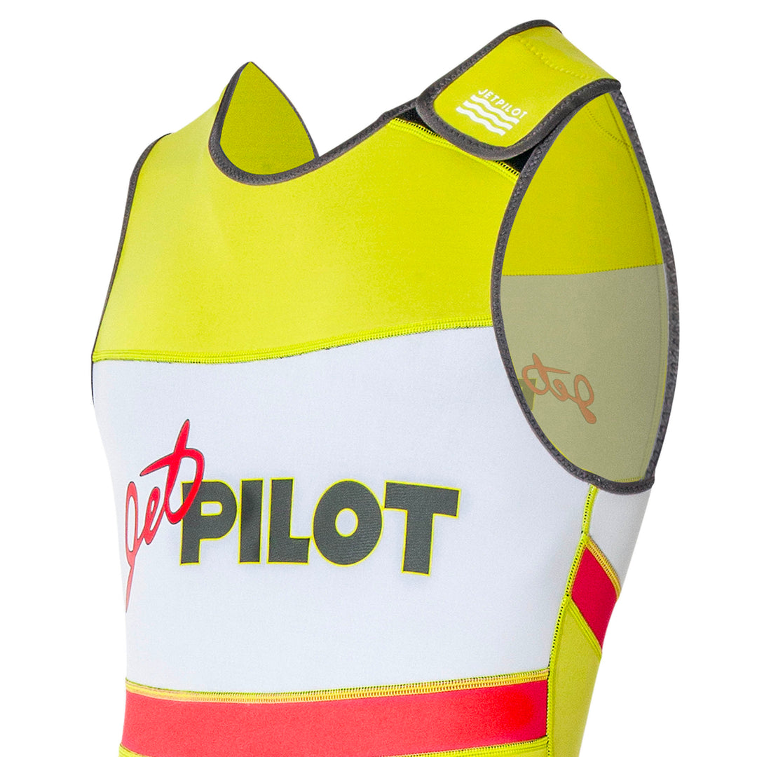 Top Front view of the Jetpilot Vintage John Wetsuit Neon Yellow colorway.