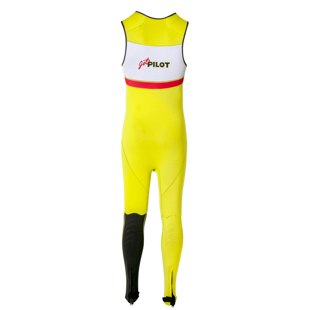 Rear view of the Jetpilot Vintage John Wetsuit Neon Yellow colorway.