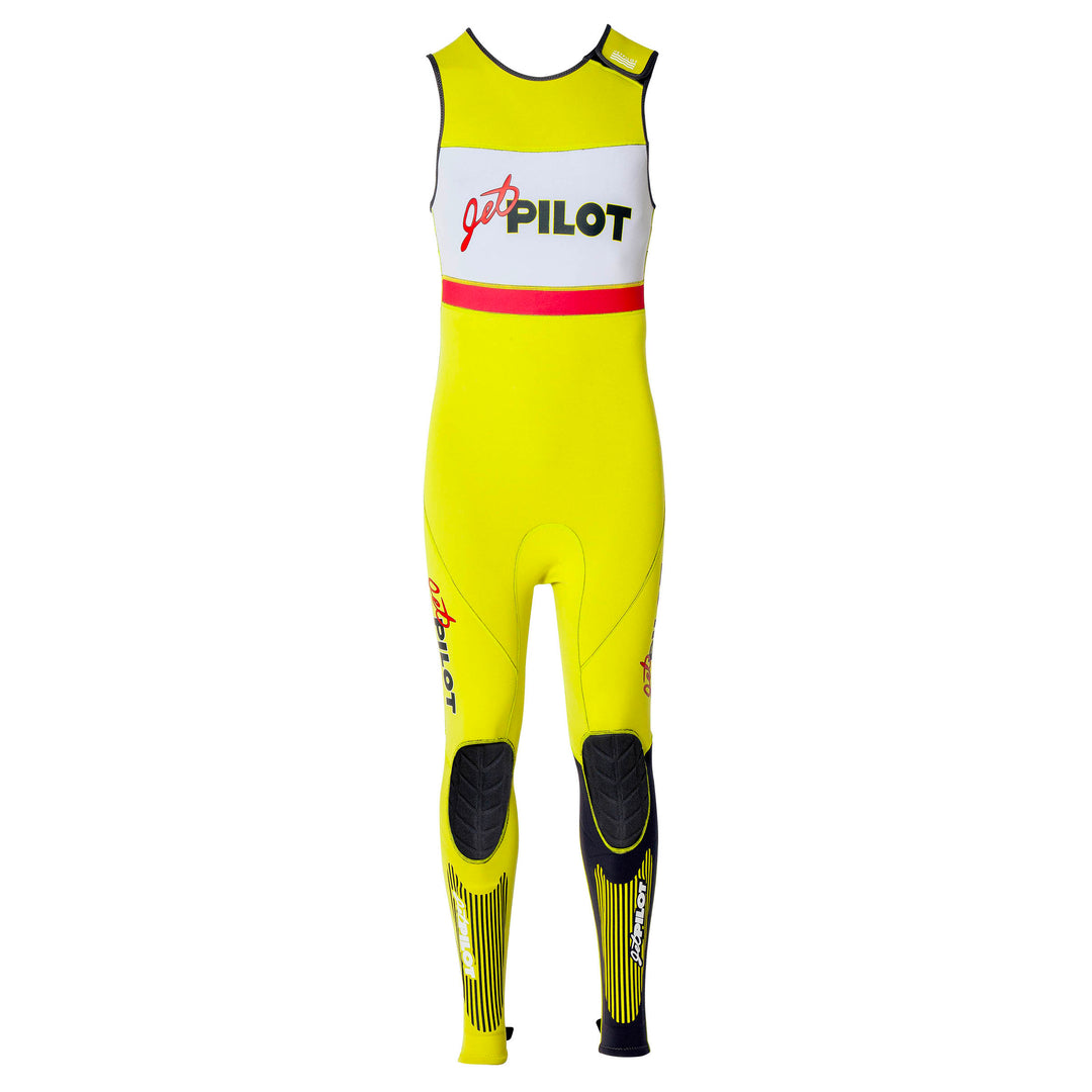 Front view of the Jetpilot Vintage John Wetsuit Neon Yellow colorway.