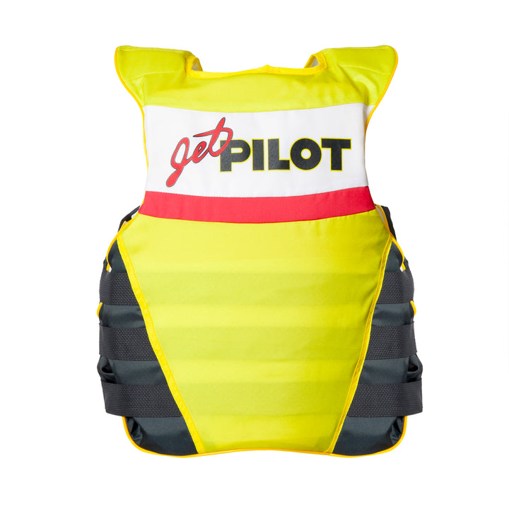 Rear view of  Neon Yellow Vintage life vest