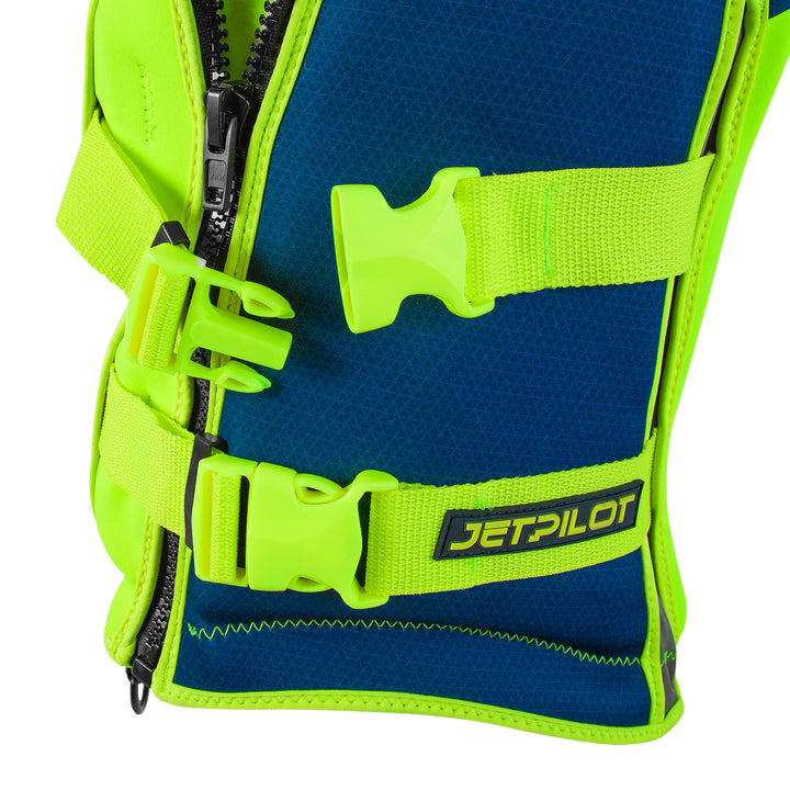 Side view of the F 86 Sabre Neoprene CGA Vest color neon showing the buckles and the open strap