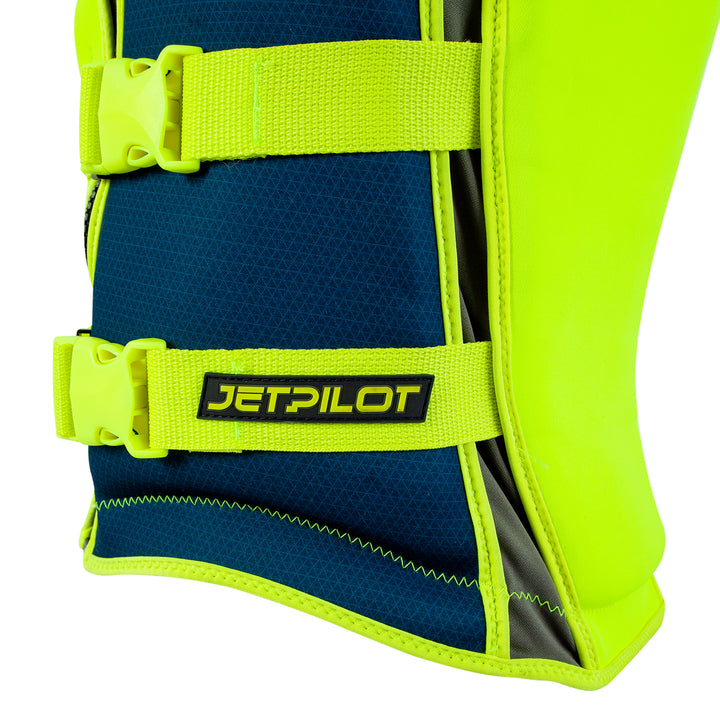 Side view of the F 86 Sabre Neoprene CGA Vest color neon showing the buckles and straps