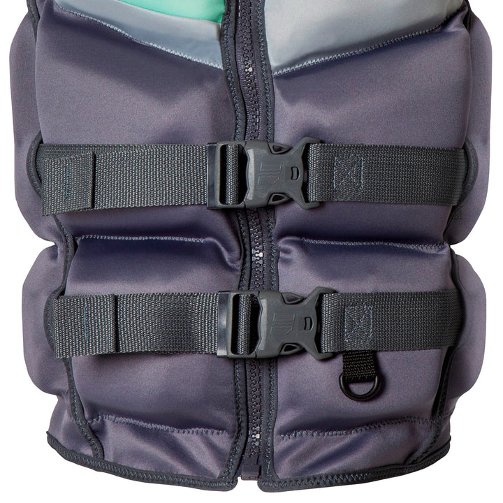 Front bottom  view of the Jetpilot Women's Armada CGA vest showing the buckles