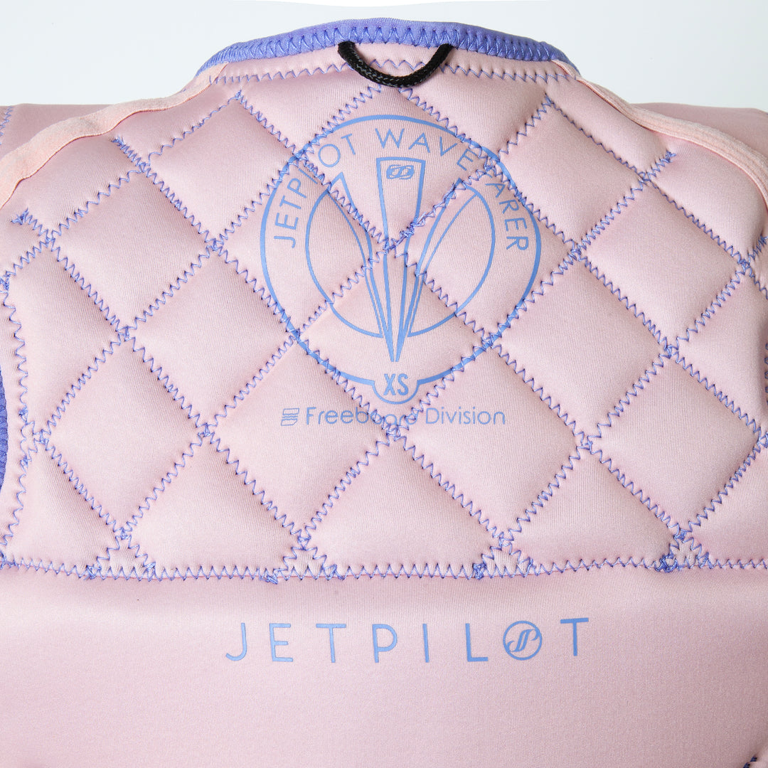 Back top view inside of the Wave Farer comp vest  color lavender-pink showing the back pattern protection