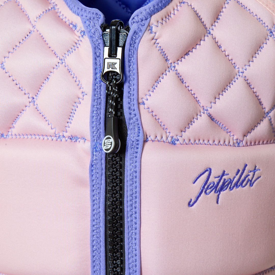 Front top view inside of the Wave Farer comp vest  color lavender-pink