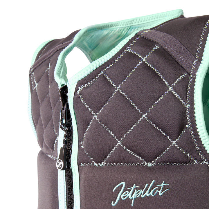 Angle top view inside of the Jetpilot Wave Farer Comp Vest  color_mint-charcoal showing the Zipper