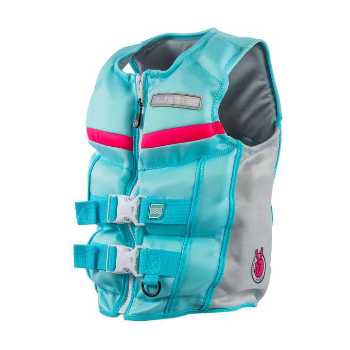 Angle view of the Jetpilot Youth Shaun Murray CGA Vest color lite blue