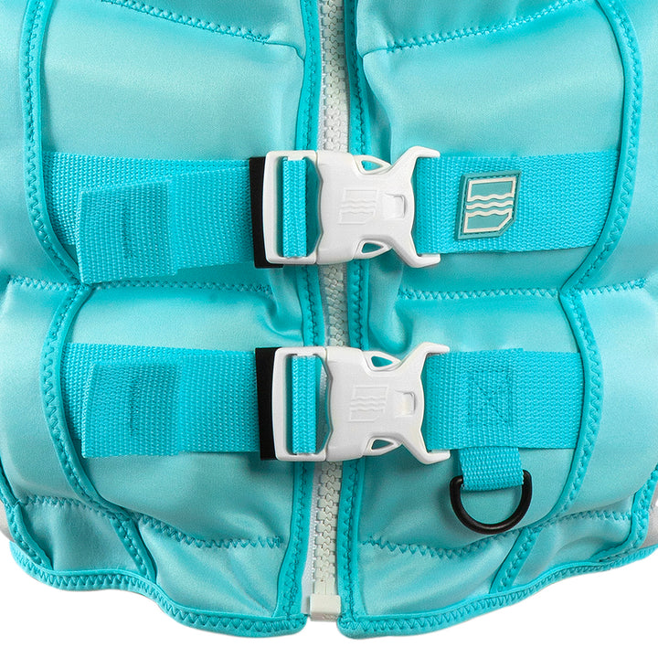 Front view of the Buckles of the Jetpilot Youth Shaun Murray CGA Vest color lite blue