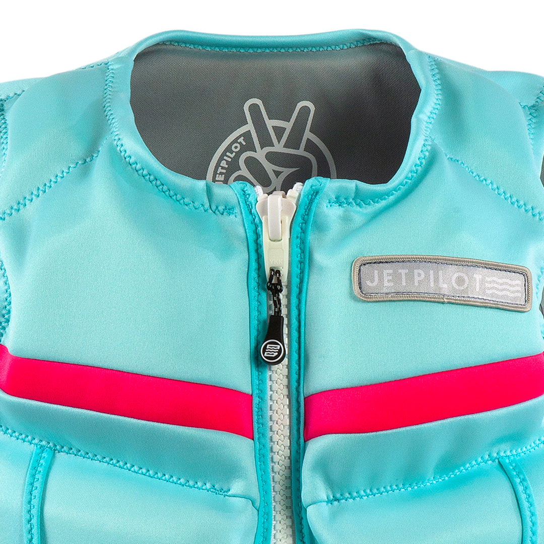 Front top view of the Top chest area of the Jetpilot Youth Shaun Murray CGA Vest color lite blue