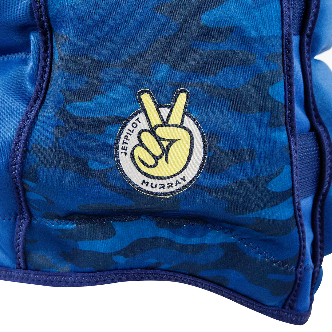 Side panel view of the Jetpilot Youth Shaun Murray CGA Vest color navy camo showing the murray youth logo