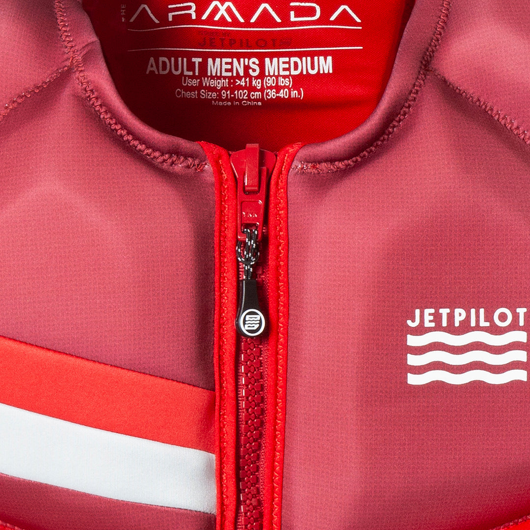Front view of the Men's Jetpilot Armada CGA Vest Color red showing the zipper