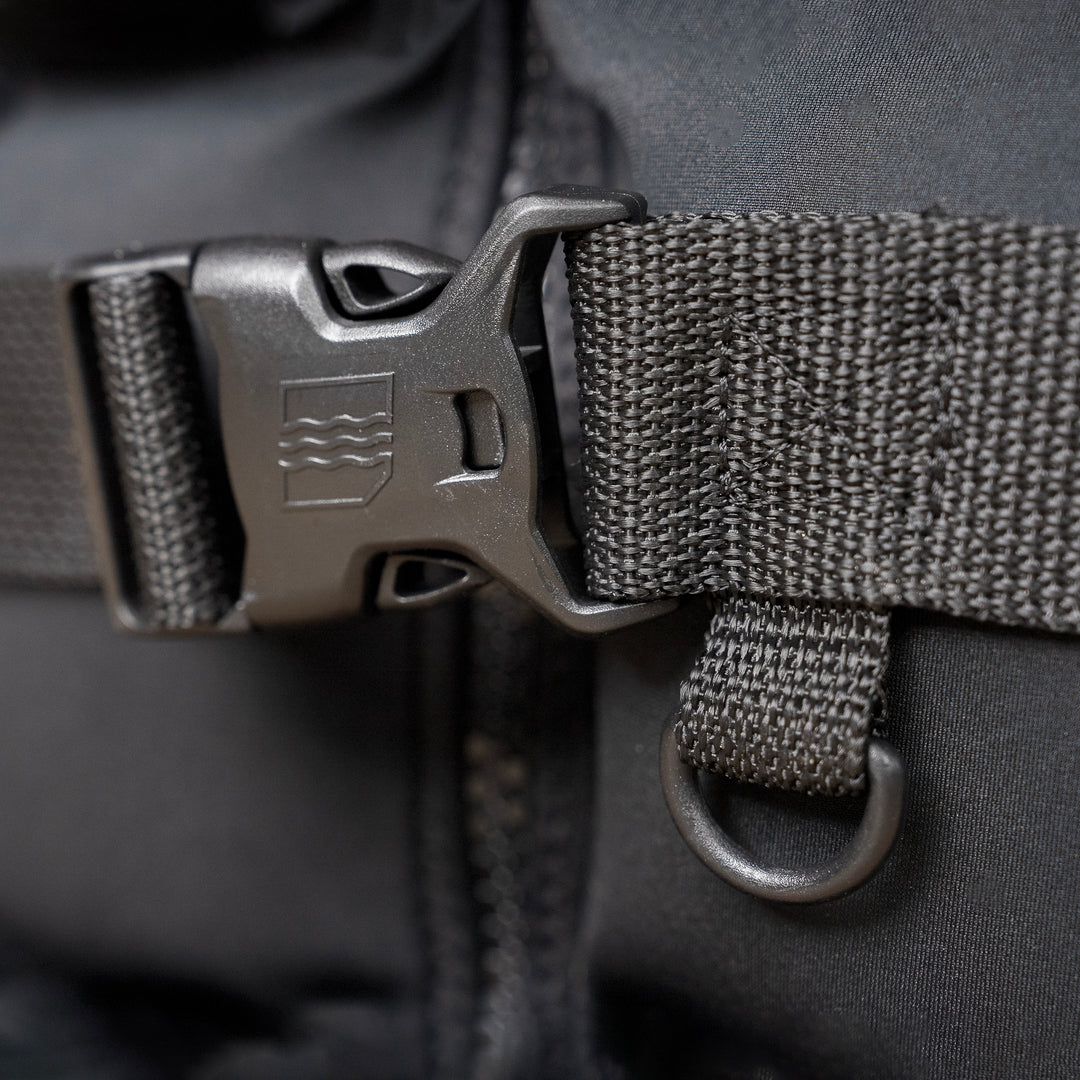 Close up of the Shaun Murray CGA Vest  showing the buckle