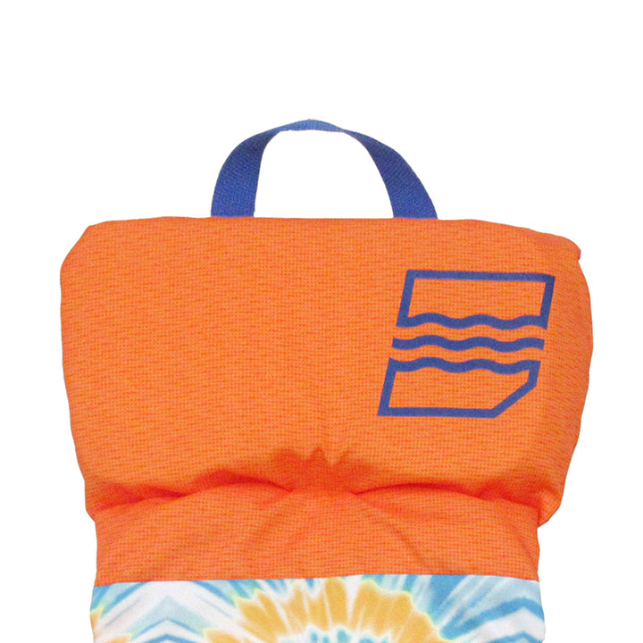 Rear top view of the Jetpilot infant CGA vest_orange_blue showing the support neck pillow
