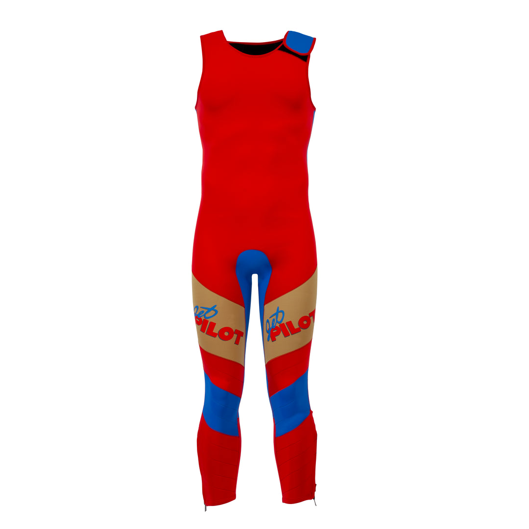 Front view of the Jetpilot Vintage Class Racer John wetsuit. #color_red-blue