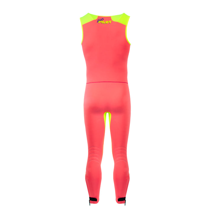 Rear view of the Jetpilot Vintage Class Racer John wetsuit. #color_neon-pink