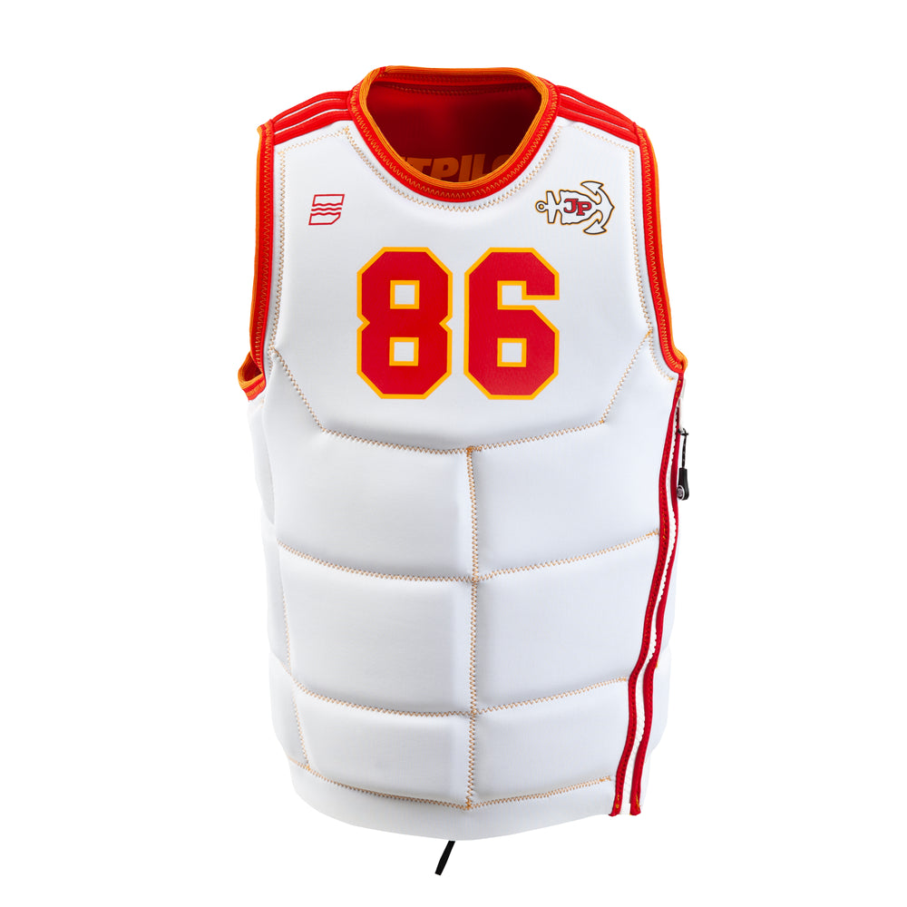 Reversible front view of the Jetpilot Baller Comp vest. #color_red
