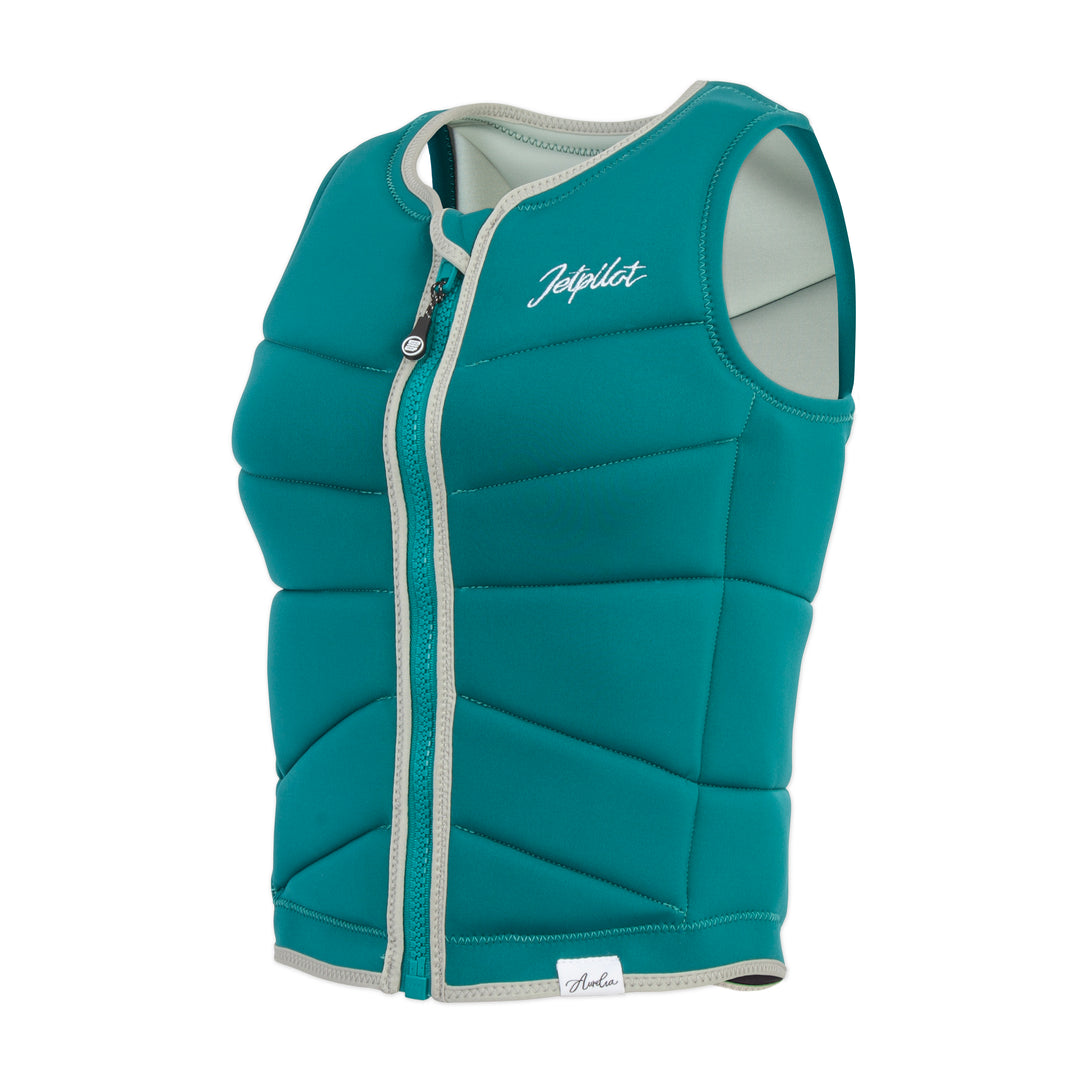 Side view of the Jetpilot Women's Aurelia Comp vest. #color_plum-green