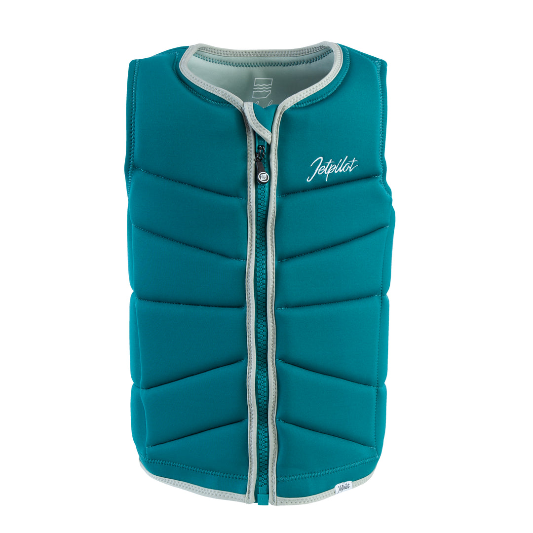 Front view of the Jetpilot Women's Aurelia Comp vest. #color_plum-green