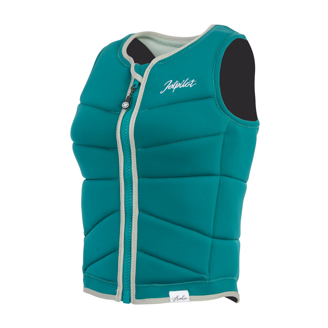 Side view of the Jetpilot Women's Aurelia Comp vest. #color_plum-green