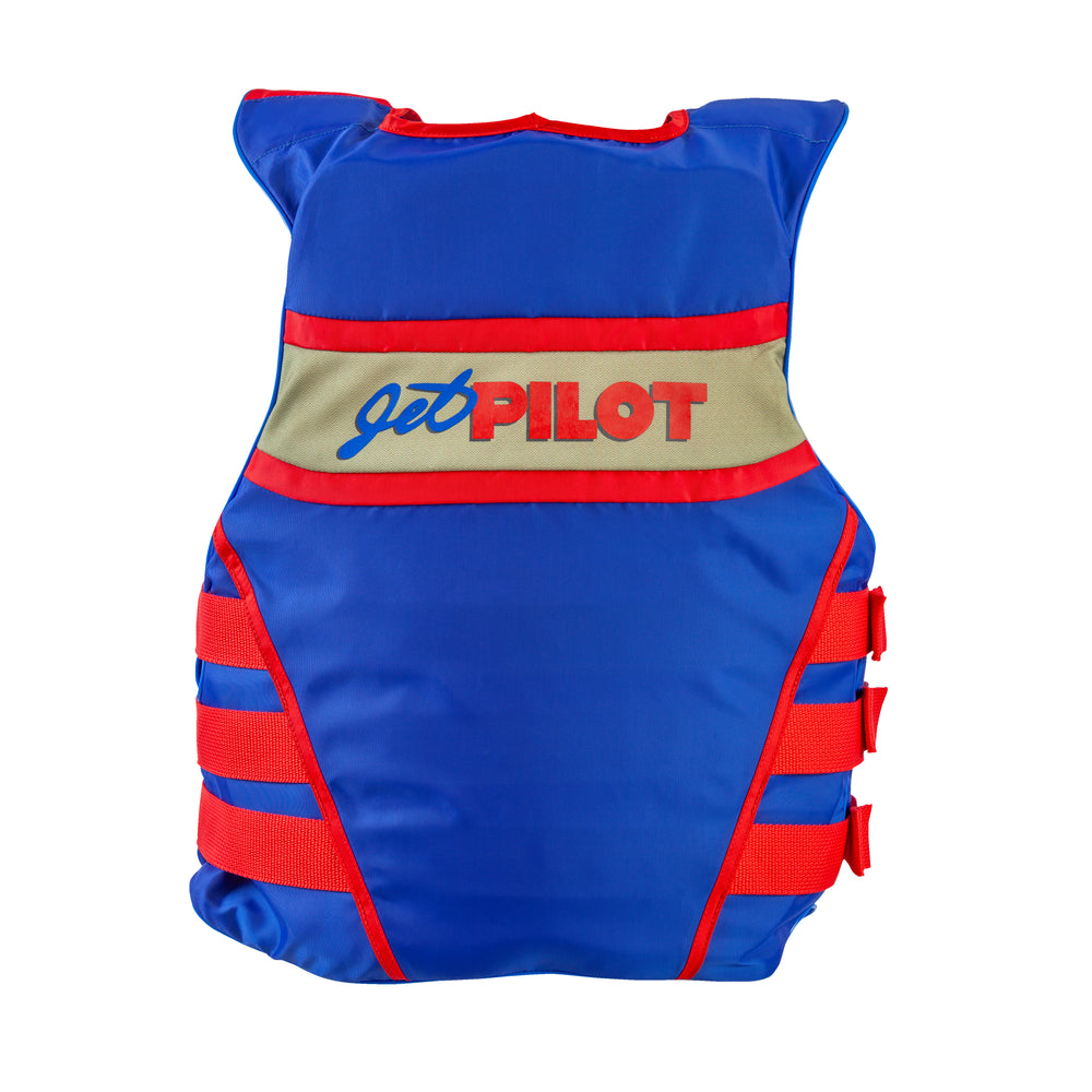 Rear view of the Jetpilot Vintage Class Nylon CGA vest. #color_red-blue