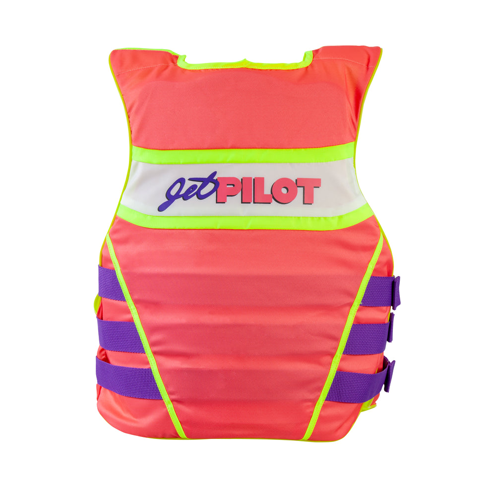 Rear view of the Jetpilot Vintage Class Nylon CGA vest. #color_neon-pink