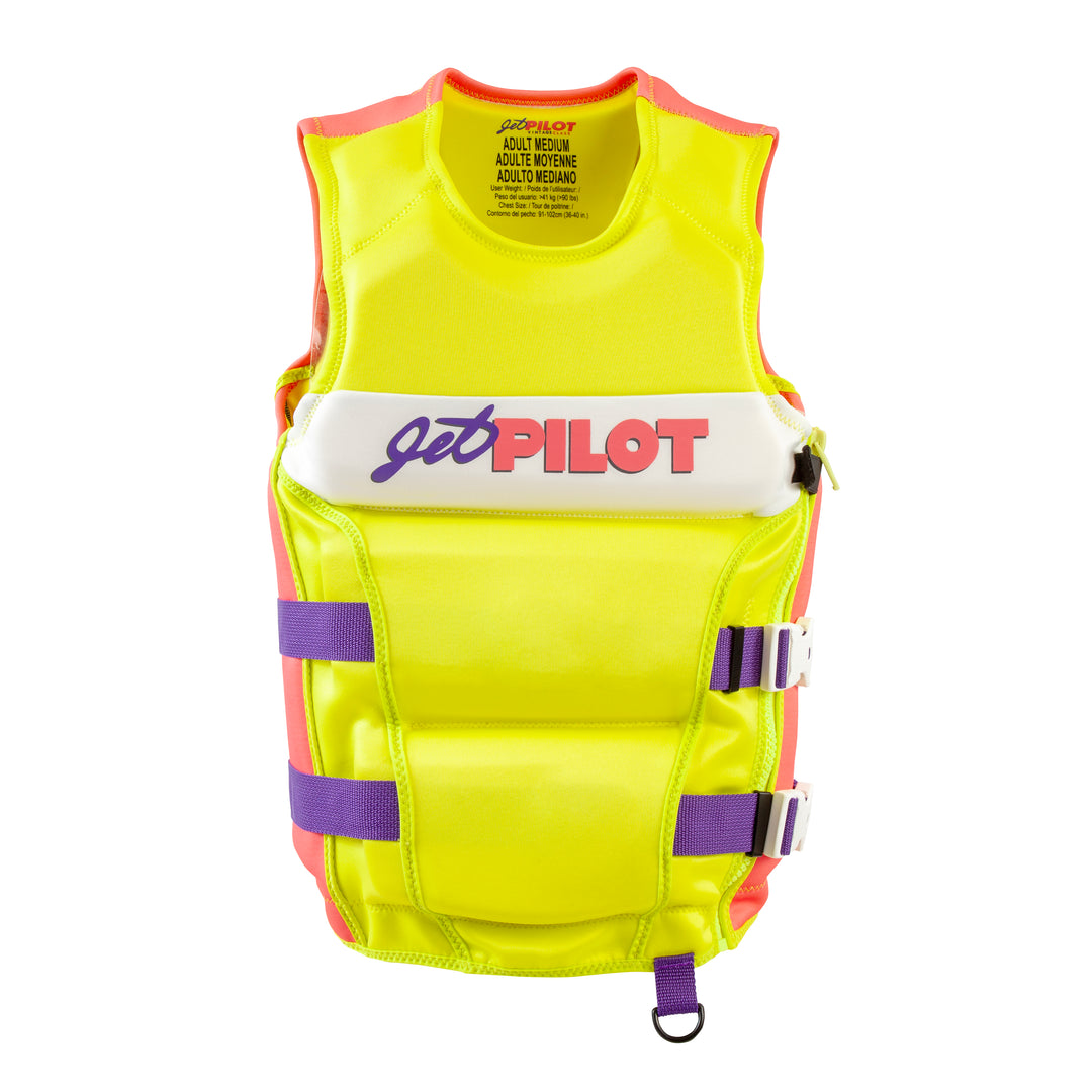Front view of the Jetpilot Vintage Class Neoprene CGA vest. #color_neon-pink