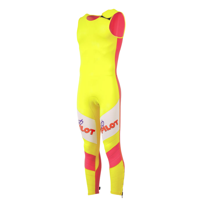 Side view of the Jetpilot Vintage Class Racer John wetsuit. #color_neon-pink