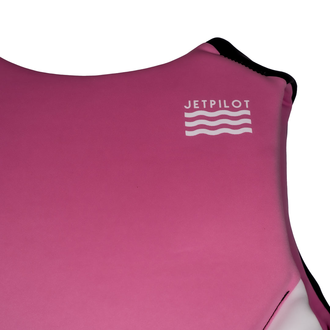 View of the Jetpilot Women's Cause CGA Vest back sholder logo. #color_pink