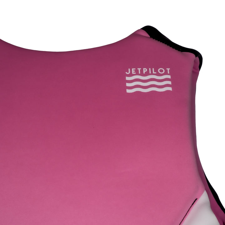 View of the Jetpilot Women's Cause CGA Vest back sholder logo. #color_pink