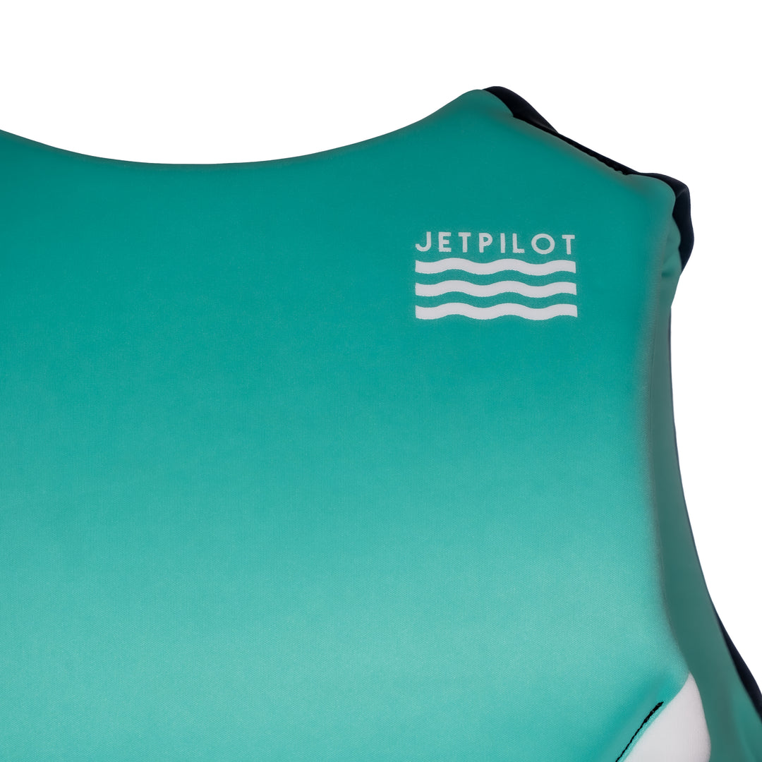 View of the Jetpilot Women's Cause CGA Vest back sholder logo. #color_teal