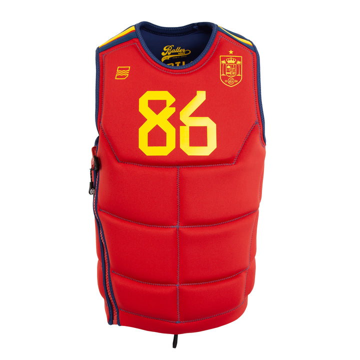 Red life vest with yellow number 86 on a white background #color_redspn
