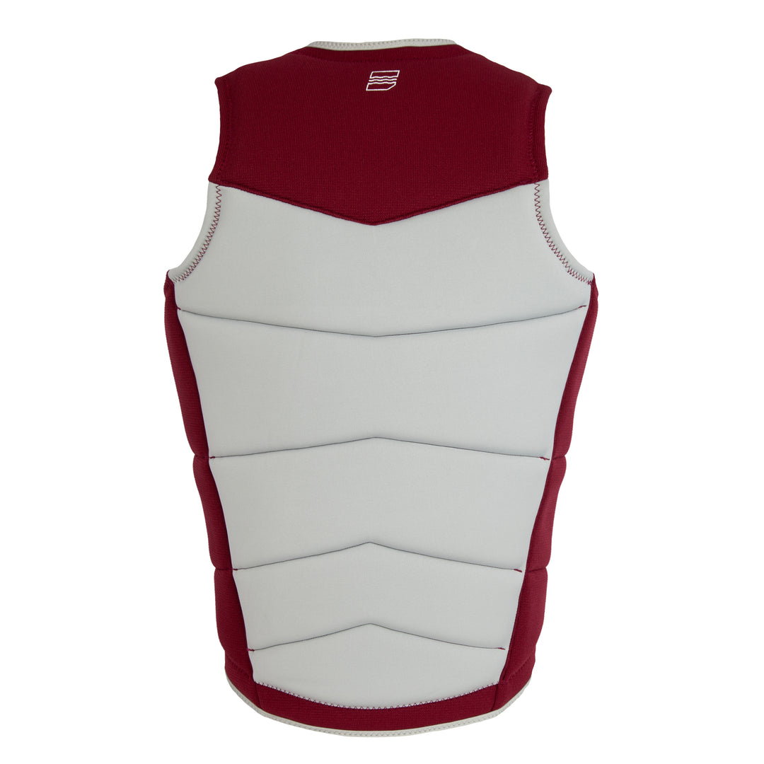 Rear view of the Jetpilot Thomas Herman Comp vest. #color_burgundy
