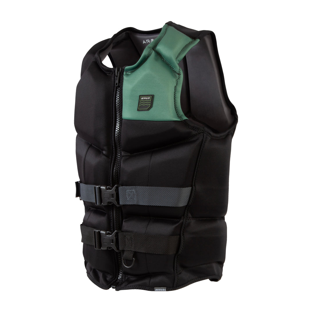Black life vest with green interior on a white background #color_black-green