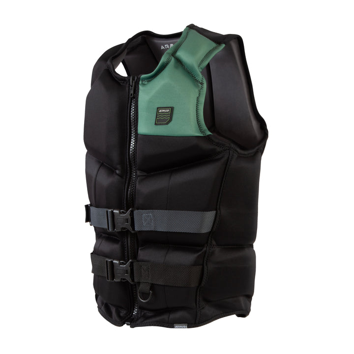 Black life vest with green interior on a white background #color_black-green