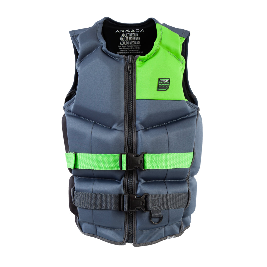 Gray and green life vest with Armada branding on a white background #color_grey-lime