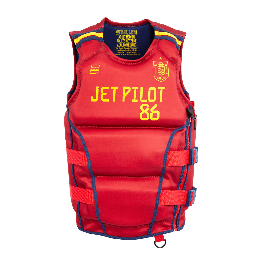 Front view of the Jetpilot CGA Baller Vest. #color_redspn