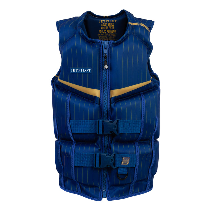 Front view of theJetpilot's Shaun Murray coast guard approved wakeboarding vest. #color_navy