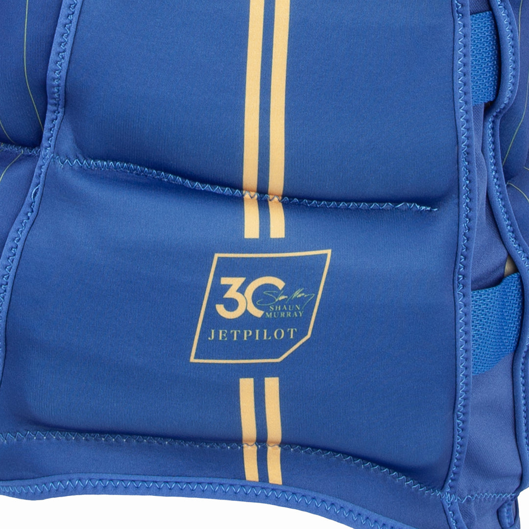 Side view of the Jetpilot's Shaun Murray coast guard approved wakeboarding vest logo. #color_navy