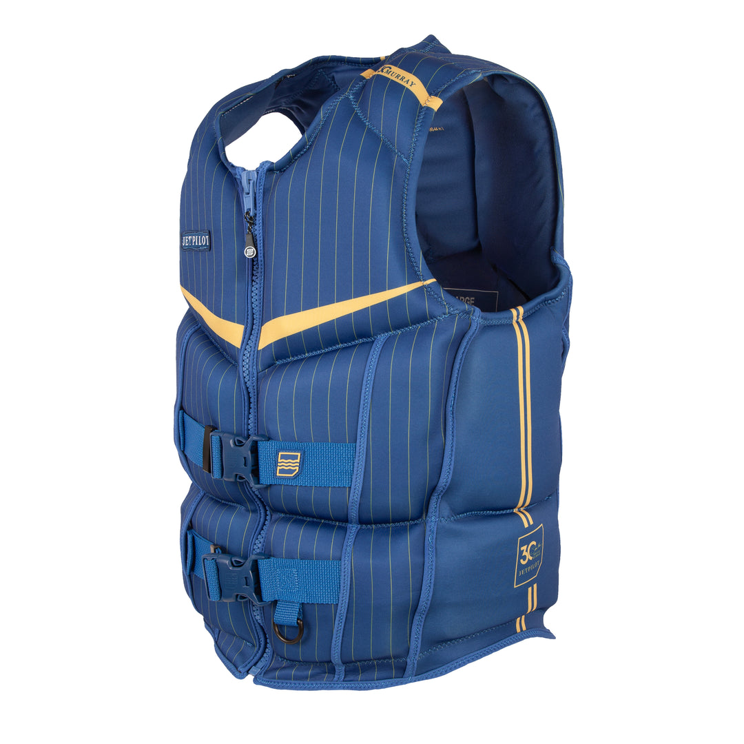 Side view of the Jetpilot's Shaun Murray coast guard approved wakeboarding vest. #color_navy