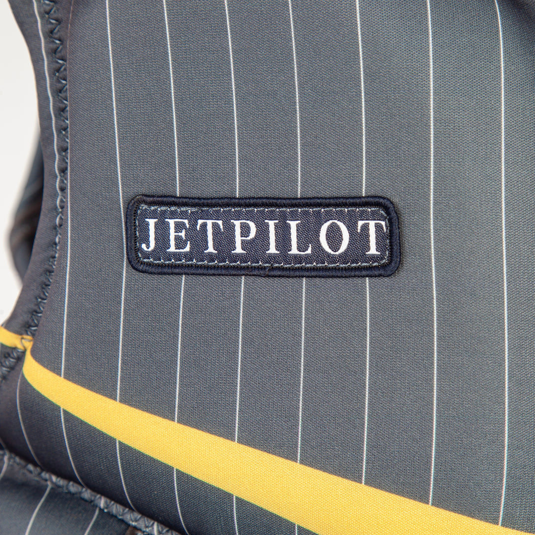 Closeup of the logo for the Jetpilot Shaun Murray CGA Vest. #color_gray