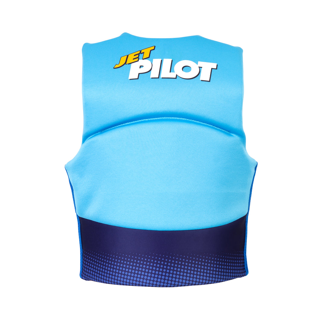 Rear view of the Jetpilot Youth Cause CGA vest in the blue colorway. 