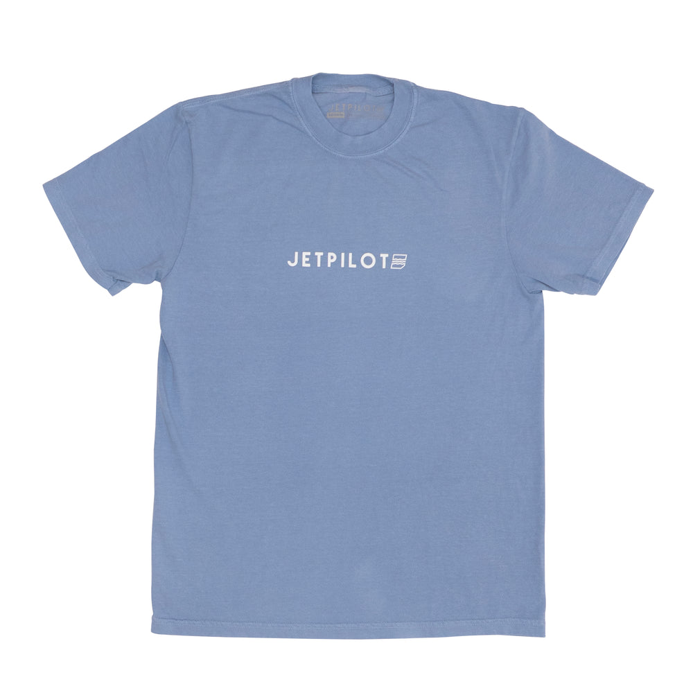 Blue t-shirt with 'JETPILOT' logo on a white background