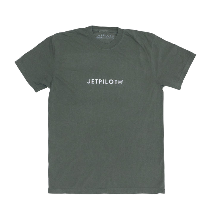 Moss t-shirt with Jetpilot logo on a white background