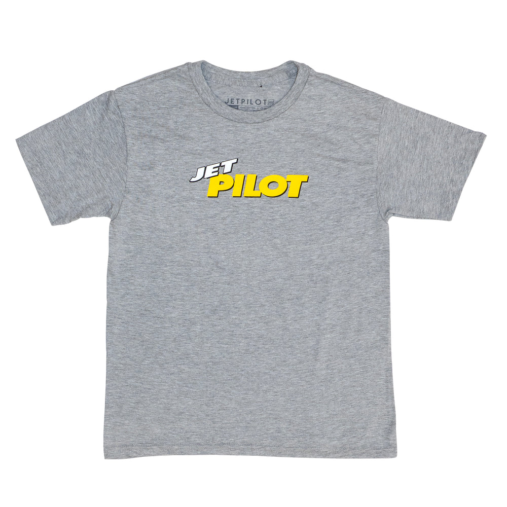 Gray t-shirt with 'Jet Pilot' logo on a white background