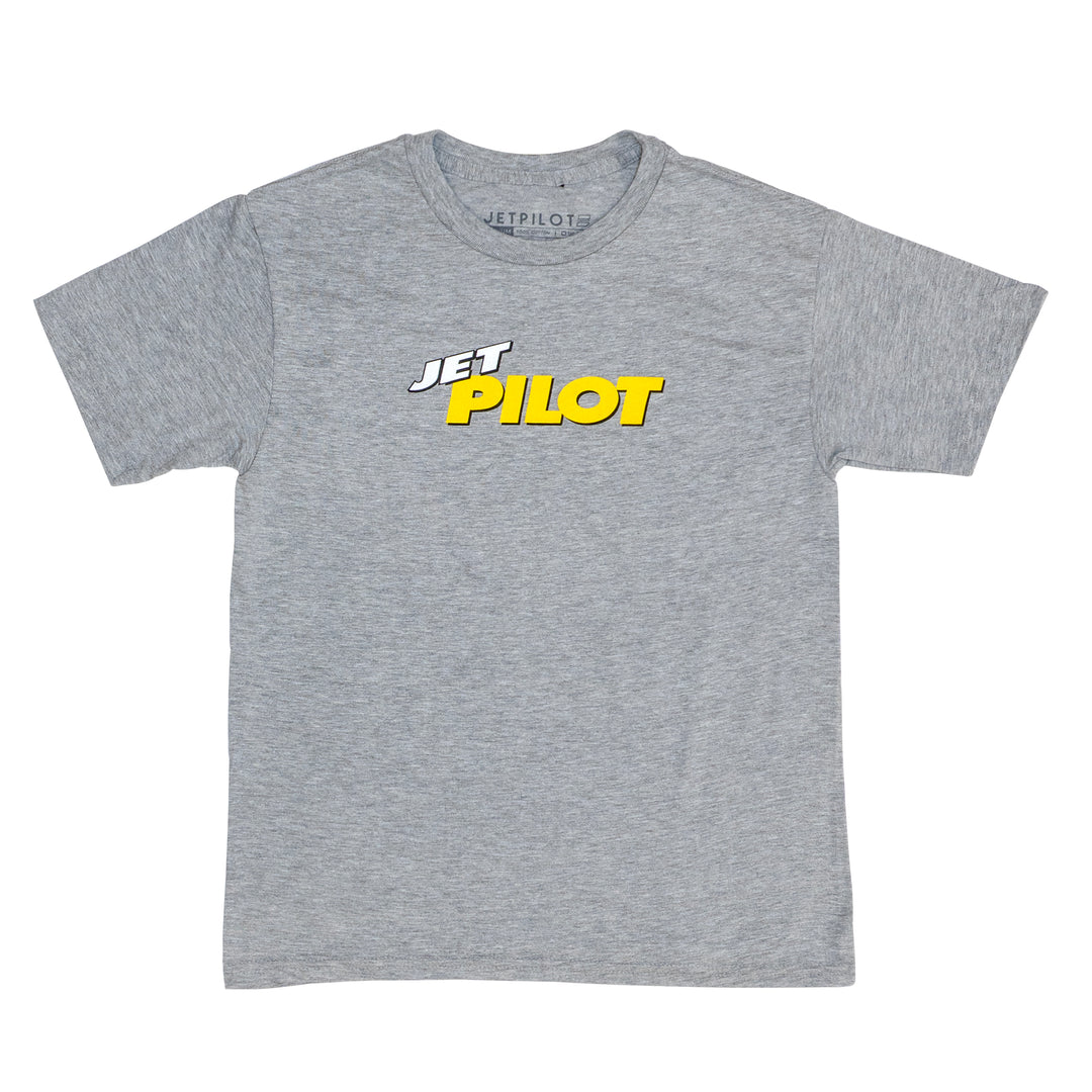 Gray t-shirt with 'Jet Pilot' logo on a white background